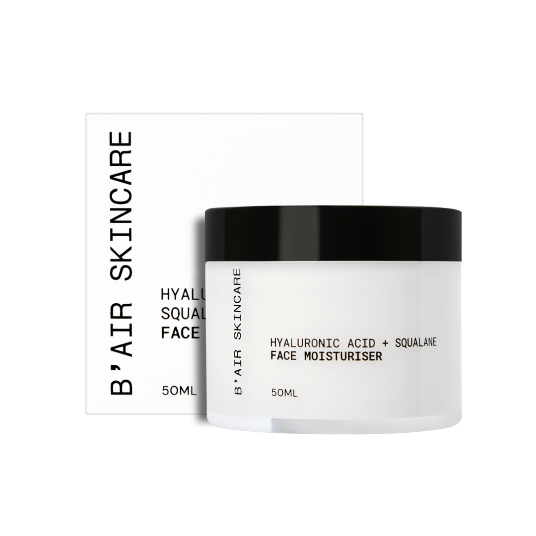 B’AiR SKINCARE Hyaluronic Acid & Squalane Moisturiser 50ml jar and box