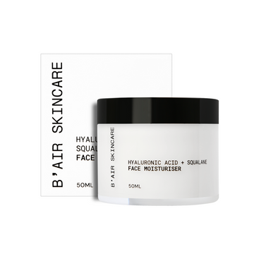 B’AiR SKINCARE Hyaluronic Acid & Squalane Moisturiser 50ml jar and box