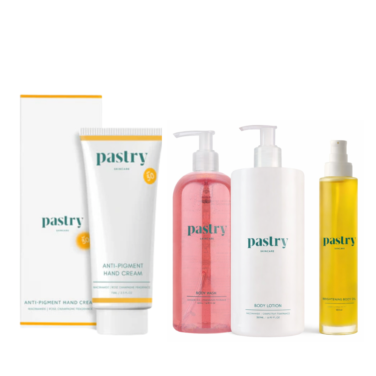 Brightening Hand & Body Set – Anti-Pigment Hand Cream SPF30 and Pastry Glow Body Brightening Bundle