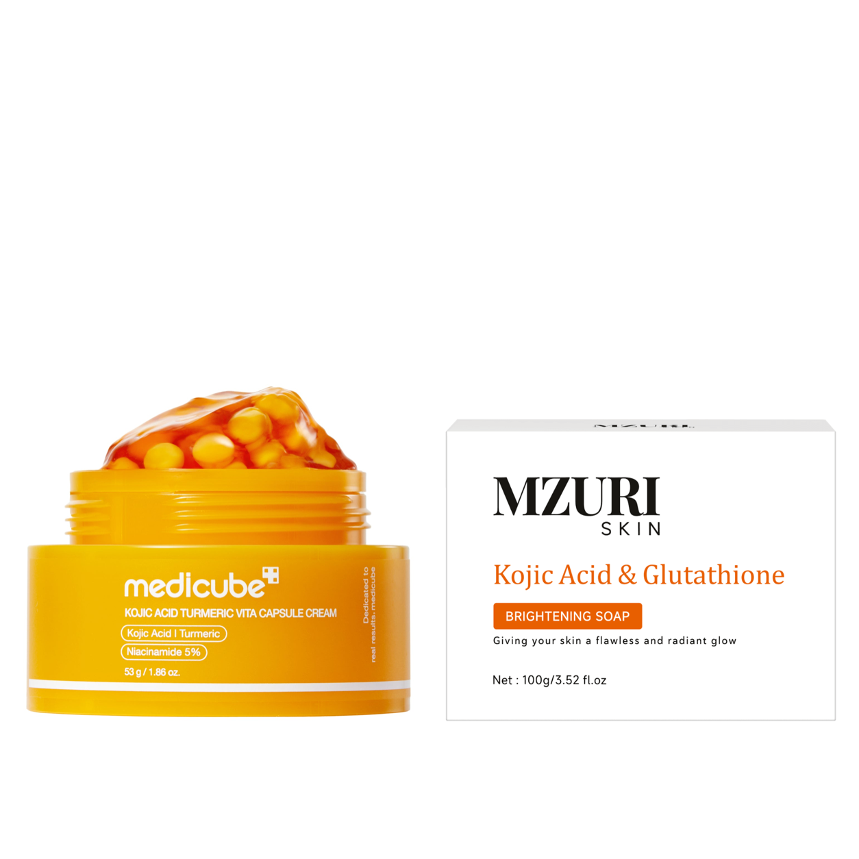 Kojic Brightening Duo – Kojic Acid Turmeric Vita Capsule Cream and Brightening Soap Bar